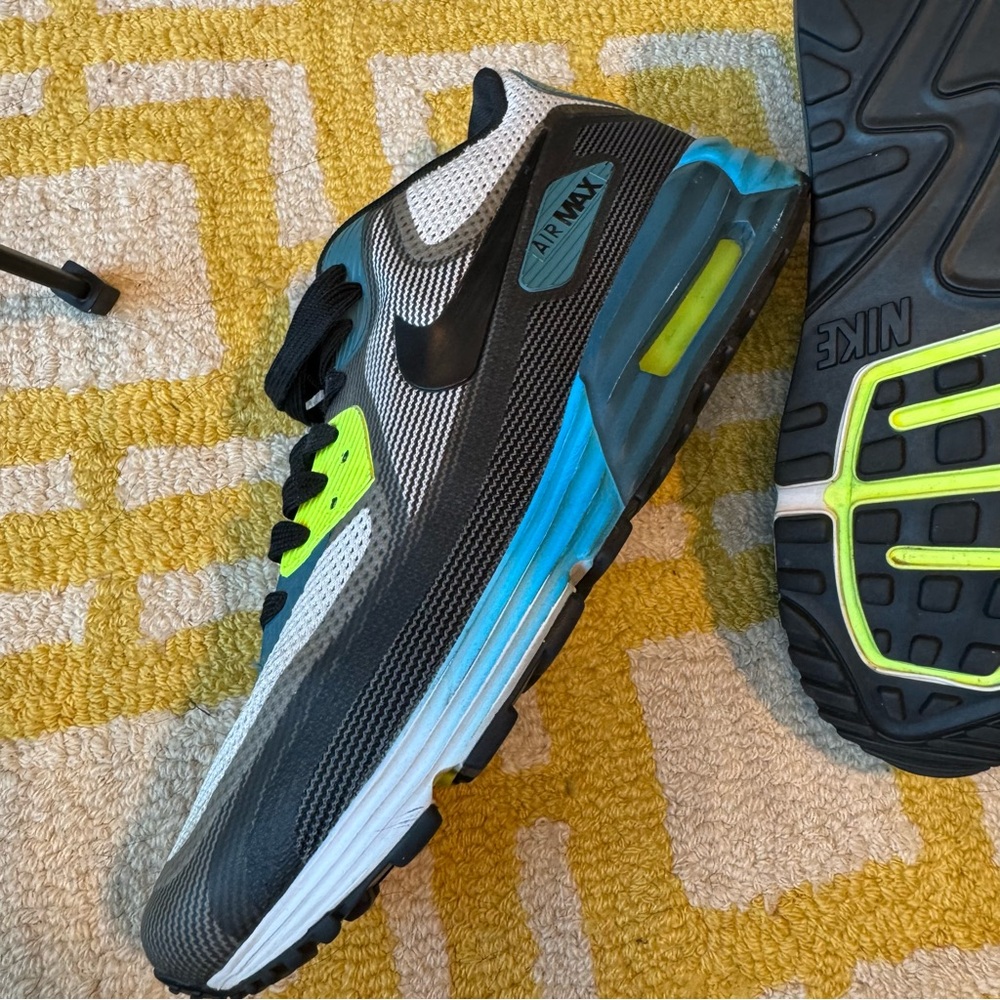 Nike Air Max Lunar 90 running shoes - Black and Neon Green & blue rare - Picture 8 of 12